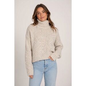 Lulus Confetti Knit Turtleneck Sweater Cream Multi Color Chunky Relaxed Small |H